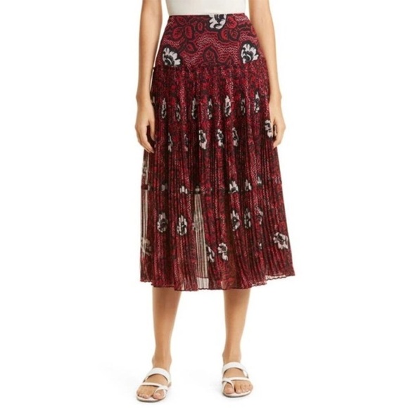 Ted Baker Ariello Pleated Dropped Waist Midi Skirt Lined Red Black Sz 2 US 6 - Picture 15 of 15
